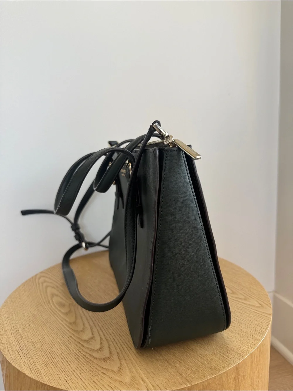 kate spade Black Leather Double-Zip Satchel with Gold Hardware